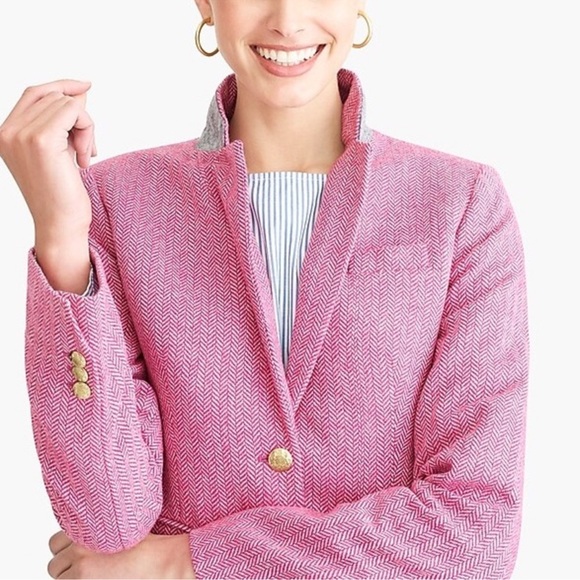 J. Crew Herringbone School Boy Blazer Magenta Pink Gold Buttons - Picture 1 of 10